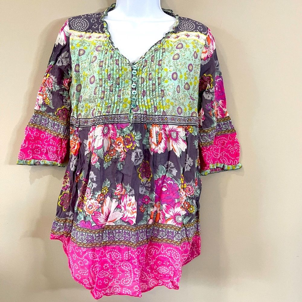 Cost Plus World Market vibrant floral boho lightweight tunic made in India